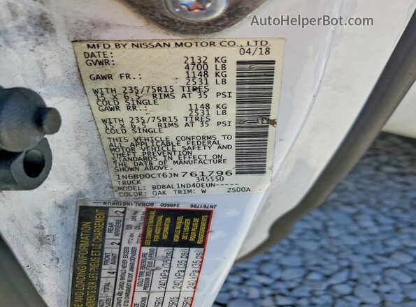 1N6BD0CT6JN761796 2018 NISSAN FRONTIER White ძრავის განყოფილების ხედი