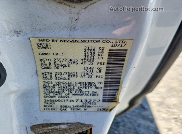 1N6BD0CT7JN713272 2018 NISSAN FRONTIER White Widok naklejki z numerem VIN