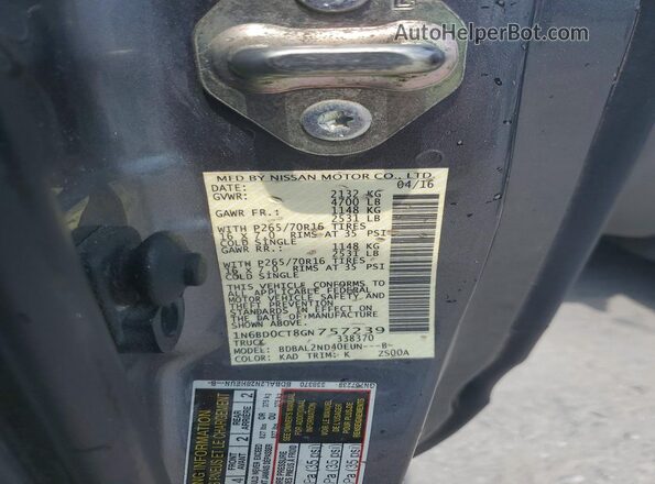 1N6BD0CT8GN757239 2016 NISSAN FRONTIER Gray Engine compartment view