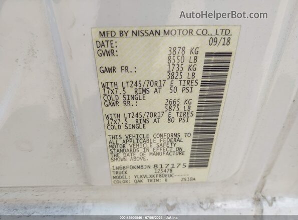 1N6BF0KM8JN817175 2018 NISSAN NV CARGO NV1500 White Вид підкапотного простору