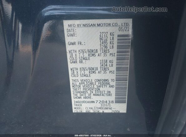 1N6ED0EAXMN720438 2021 NISSAN FRONTIER Black Engine compartment view