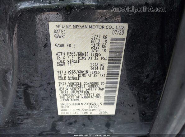1N6ED0EB0LN706815 2020 NISSAN FRONTIER Черный Вид подкапотного пространства