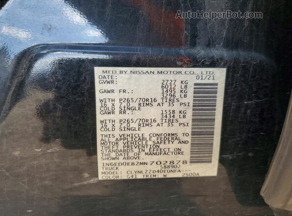 1N6ED0EB2MN702878 2021 NISSAN FRONTIER Black ძრავის განყოფილების ხედი