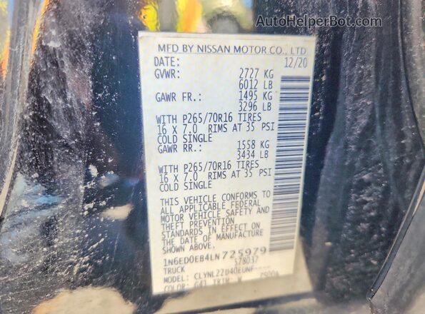 1N6ED0EB4LN725979 2020 NISSAN FRONTIER Black Engine compartment view