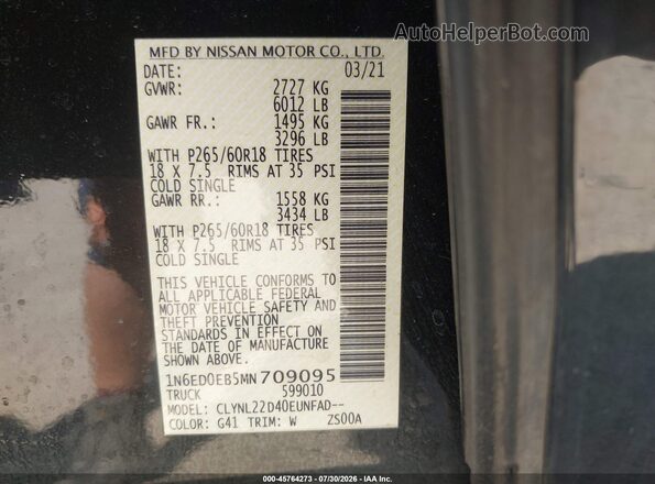 1N6ED0EB5MN709095 2021 NISSAN FRONTIER Black Engine compartment view
