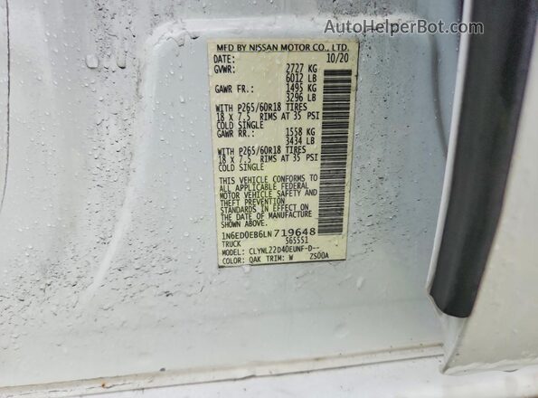 1N6ED0EB6LN719648 2020 NISSAN FRONTIER Белый Вид подкапотного пространства