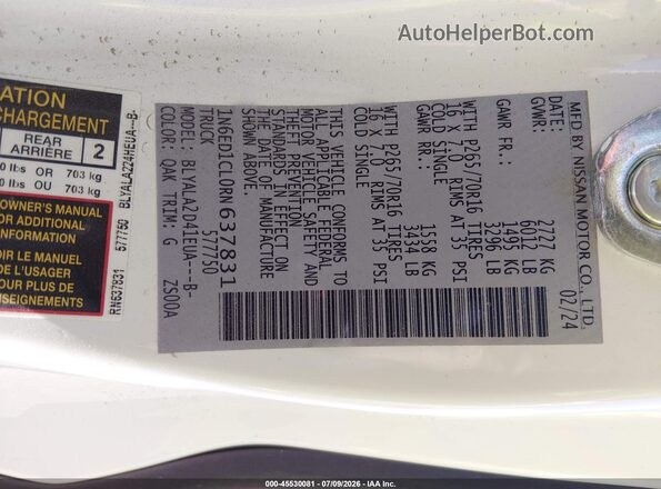 1N6ED1CL0RN637831 2024 NISSAN FRONTIER White Widok komory silnika