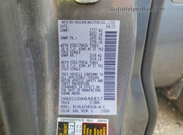 1N6ED1CL0SN646857 2025 NISSAN FRONTIER Gray Vista del compartimento del motor