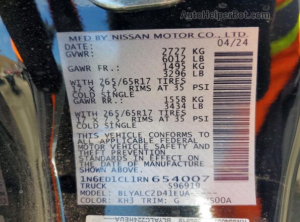 1N6ED1CL1RN654007 2024 NISSAN FRONTIER Black Engine compartment view