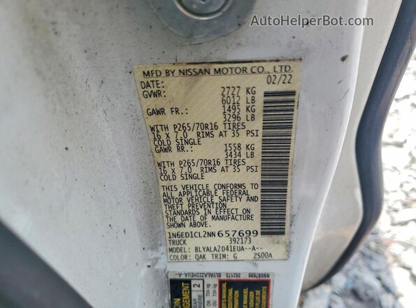 1N6ED1CL2NN657699 2022 NISSAN FRONTIER White Widok komory silnika