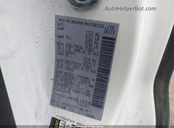 1N6ED1CL4PN663829 2023 NISSAN FRONTIER White Շարժիչի բաժամունքի տեսք