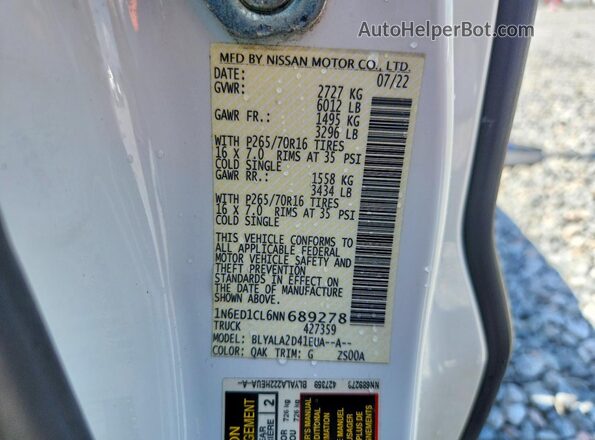1N6ED1CL6NN689278 2022 NISSAN FRONTIER White Vista del compartimento del motor