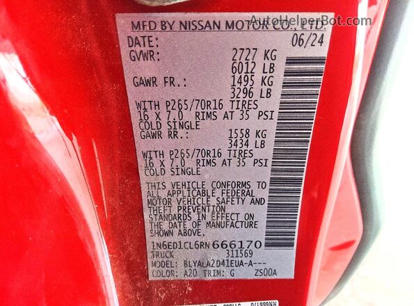 1N6ED1CL6RN666170 2024 NISSAN FRONTIER Красный Вид подкапотного пространства