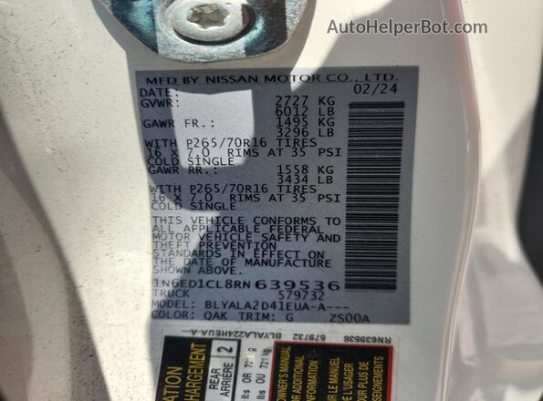 1N6ED1CL8RN639536 2024 NISSAN FRONTIER White Widok komory silnika