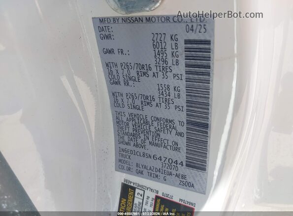 1N6ED1CL8SN647044 2025 NISSAN FRONTIER White Vista del compartimento del motor