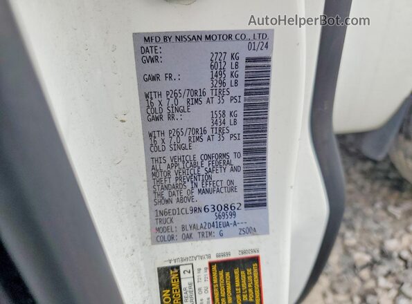 1N6ED1CL9RN630862 2024 NISSAN FRONTIER White VIN sticker view