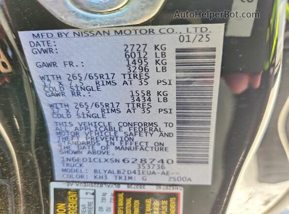 1N6ED1CLXSN628740 2025 NISSAN FRONTIER Black Вид наклейки з VIN-кодом