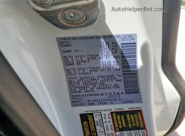 1N6ED1CM4RN673384 2024 NISSAN FRONTIER White Engine compartment view