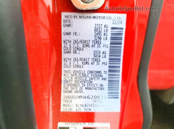 1N6ED1CM9SN620833 2025 NISSAN FRONTIER Red Вид наклейки з VIN-кодом