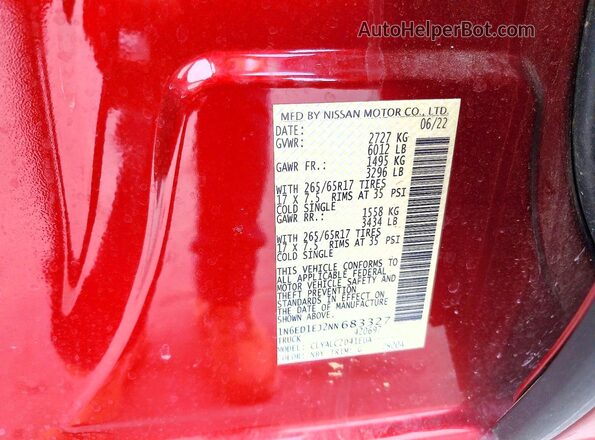 1N6ED1EJ2NN683327 2022 NISSAN FRONTIER Burgundy ძრავის განყოფილების ხედი