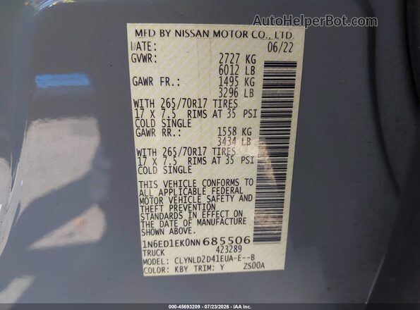 1N6ED1EK0NN685506 2022 NISSAN FRONTIER Light Blue Շարժիչի բաժամունքի տեսք