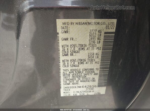 1N6ED1EK2NN642656 2022 NISSAN FRONTIER Gray Engine compartment view