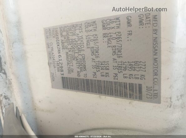 1N6ED1EK2RN612983 2024 NISSAN FRONTIER Белый Вид подкапотного пространства