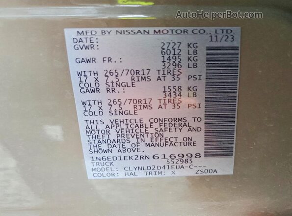 1N6ED1EK2RN616998 2024 NISSAN FRONTIER Tan Widok komory silnika