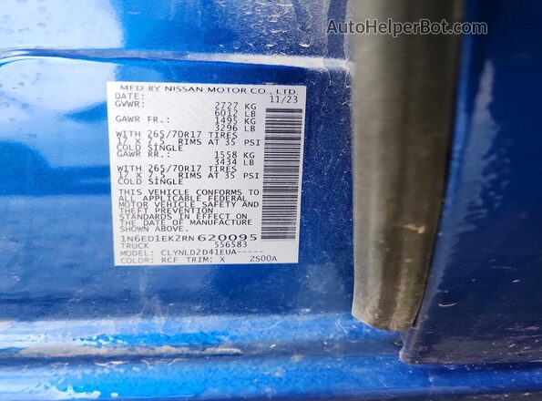 1N6ED1EK2RN620095 2024 NISSAN FRONTIER Blue VIN sticker view