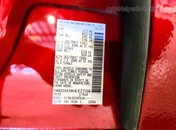 1N6ED1EK2RN637706 2024 NISSAN FRONTIER Red Widok komory silnika