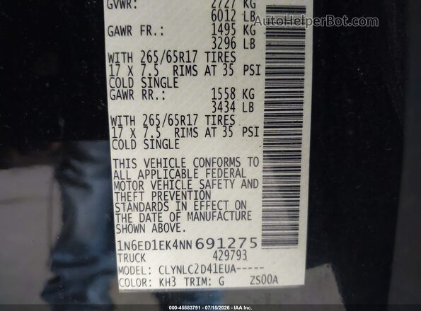 1N6ED1EK4NN691275 2022 NISSAN FRONTIER Black Widok komory silnika