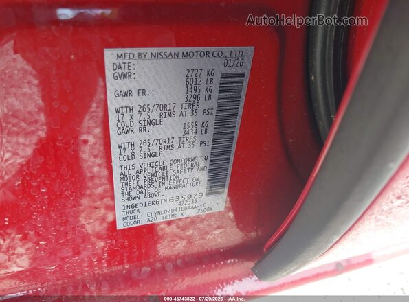 1N6ED1EK6TN635979 2026 NISSAN FRONTIER Red Vista del compartimento del motor