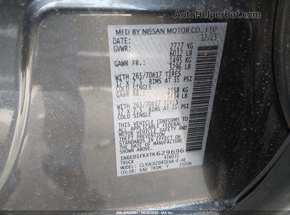 1N6ED1FKXTN629696 2026 NISSAN FRONTIER Black Widok komory silnika