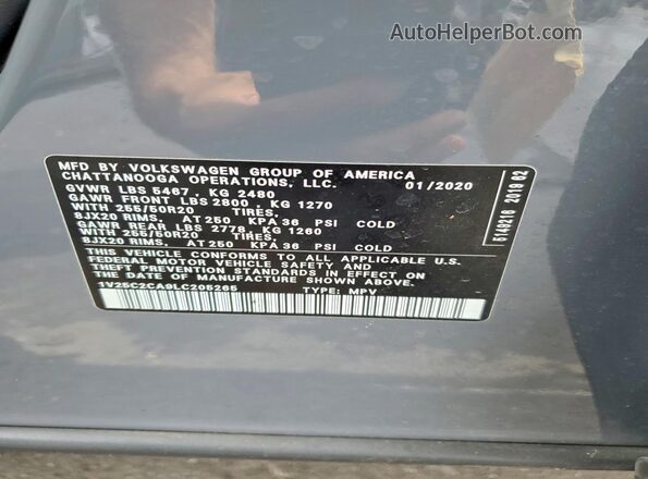 1V25C2CA9LC205265 2020 VOLKSWAGEN ATLAS Gray Widok naklejki z numerem VIN
