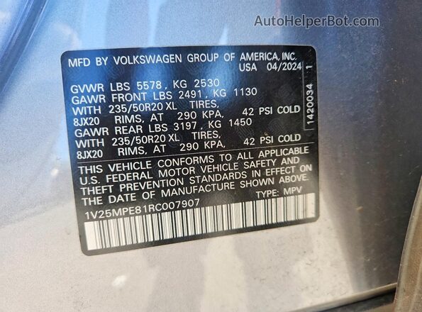 1V25MPE81RC007907 2024 VOLKSWAGEN ID.4 Silver Widok komory silnika
