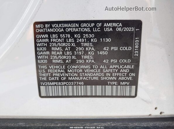 1V25MPE83PC037746 2023 VOLKSWAGEN ID.4 White Вид підкапотного простору
