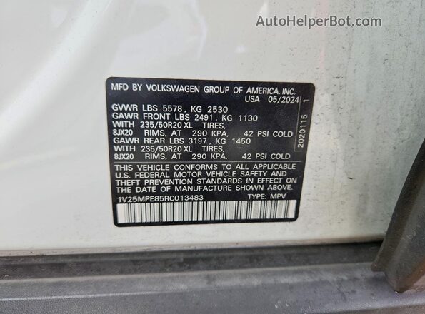 1V25MPE85RC013483 2024 VOLKSWAGEN ID.4 White Engine compartment view