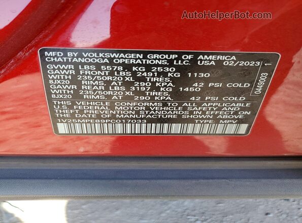 1V25MPE89PC017033 2023 VOLKSWAGEN ID.4 Burgundy Vista del compartimento del motor