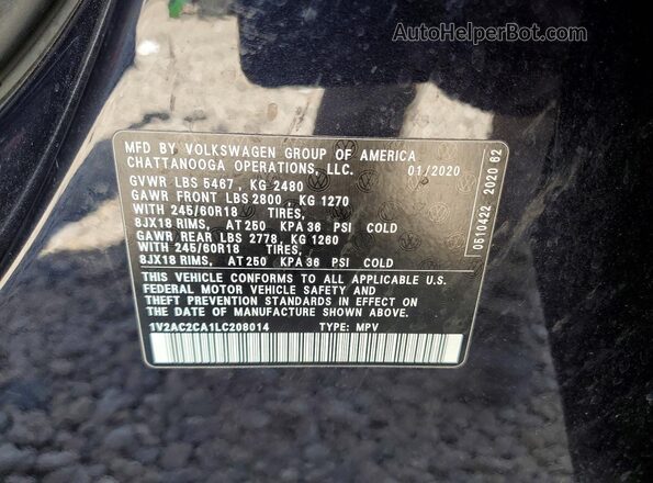 1V2AC2CA1LC208014 2020 VOLKSWAGEN ATLAS Black Вид підкапотного простору