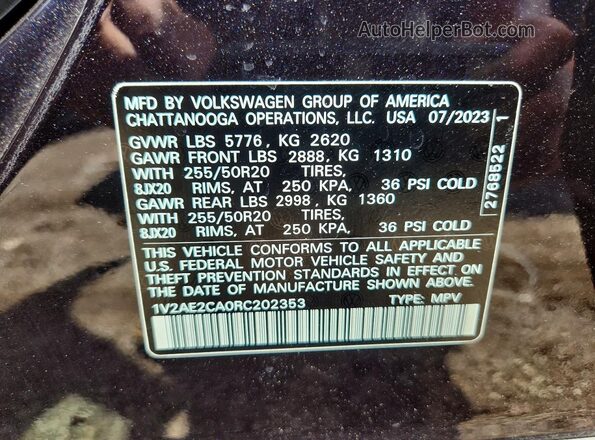1V2AE2CA0RC202353 2024 VOLKSWAGEN ATLAS Black Вид наклейки з VIN-кодом