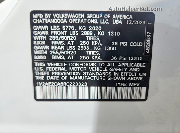 1V2AE2CA8RC223323 2024 VOLKSWAGEN ATLAS White Vista interior de 360 grados