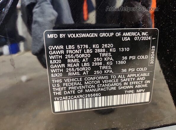 1V2AE2CAXRC255660 2024 VOLKSWAGEN ATLAS Black 360 interior view
