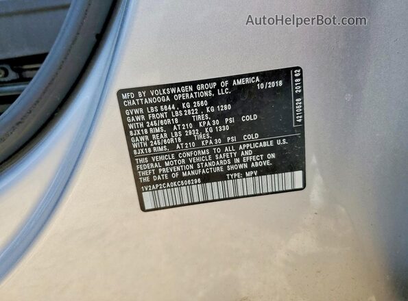 1V2AP2CA0KC506296 2019 VOLKSWAGEN ATLAS Silver Вид підкапотного простору