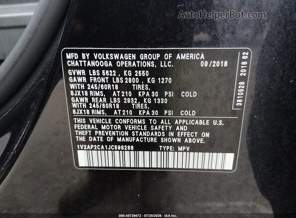 1V2AP2CA1JC598288 2018 VOLKSWAGEN ATLAS Black Vista del compartimento del motor