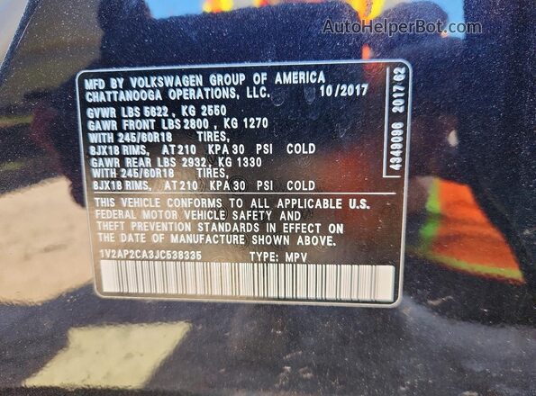 1V2AP2CA3JC538335 2018 VOLKSWAGEN ATLAS Black Widok wnętrza 360 stopni