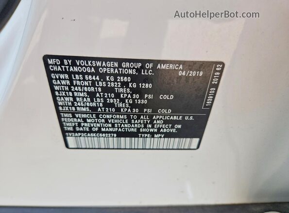 1V2AP2CA5KC562279 2019 VOLKSWAGEN ATLAS White VIN sticker view