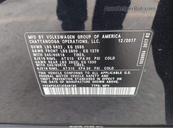 1V2AP2CA7JC549192 2018 VOLKSWAGEN ATLAS Black Widok komory silnika