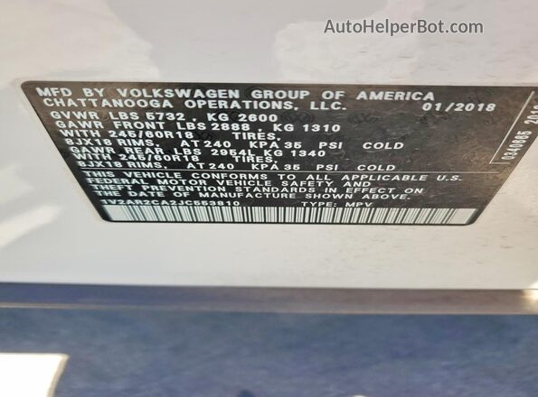 1V2AR2CA2JC553810 2018 VOLKSWAGEN ATLAS White Вид наклейки з VIN-кодом