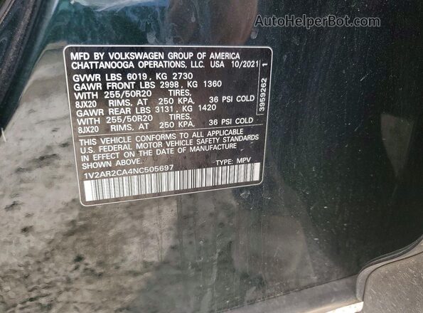 1V2AR2CA4NC505697 2022 VOLKSWAGEN ATLAS Green VIN կոդի պիտակի տեսք