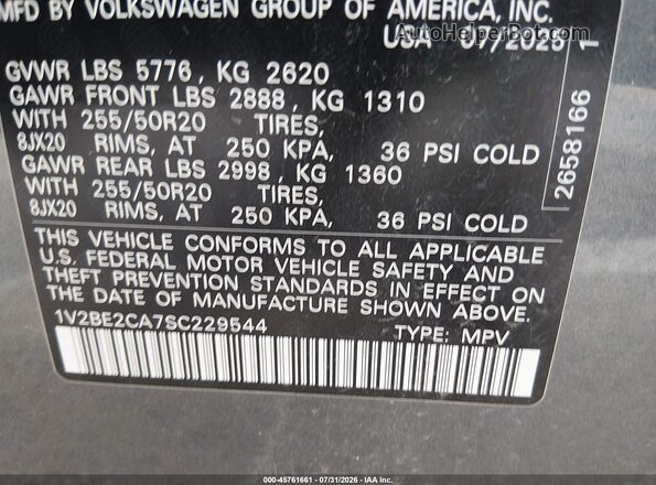 1V2BE2CA7SC229544 2025 VOLKSWAGEN ATLAS Gray Vista del compartimento del motor